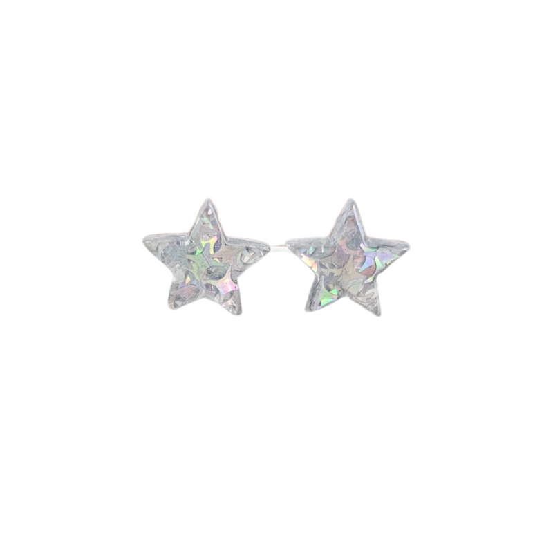 Star Studs - Silver Glitter