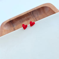 Hand Drawn Heart Studs- Red