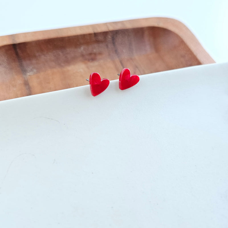 Hand Drawn Heart Studs- Red