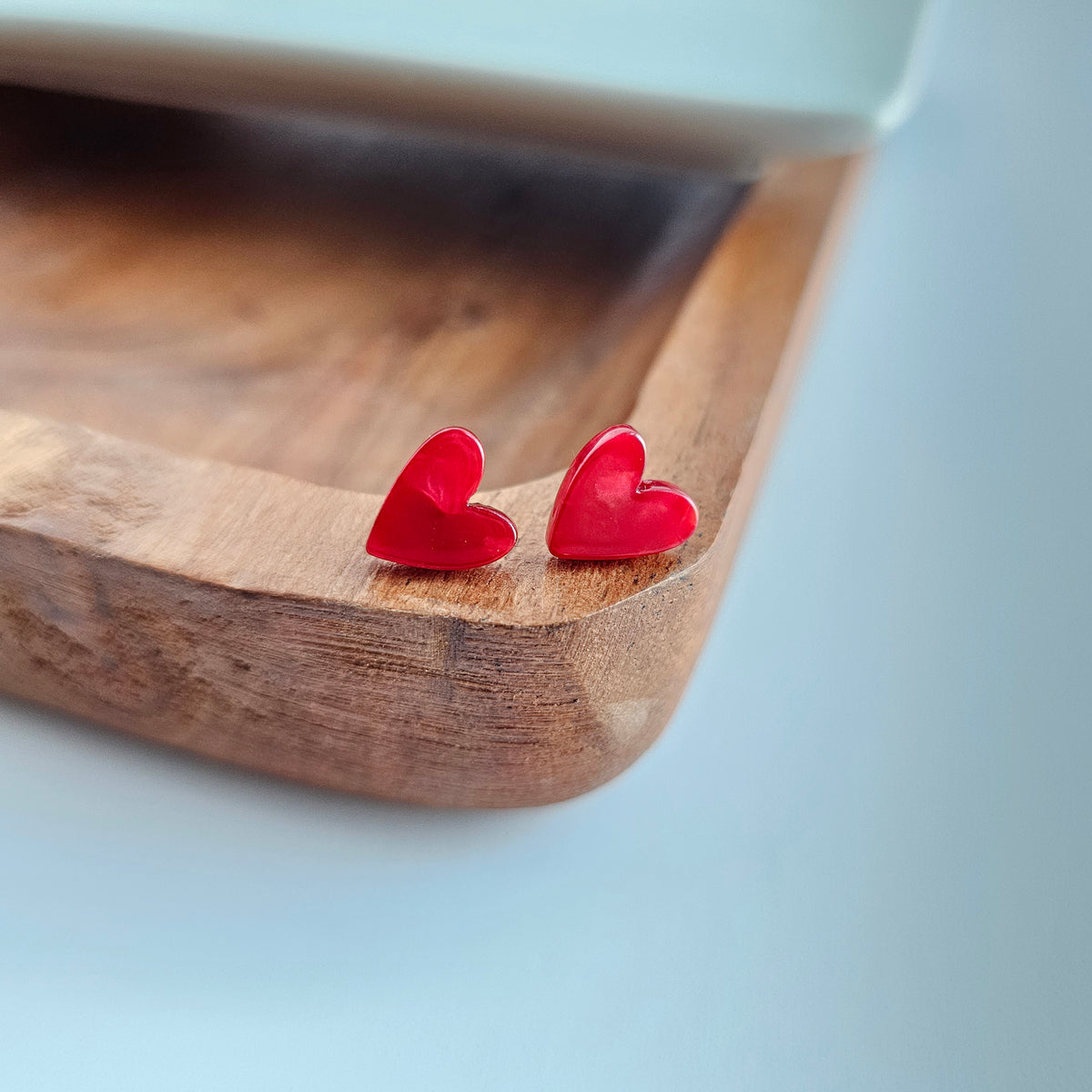 Hand Drawn Heart Studs- Red