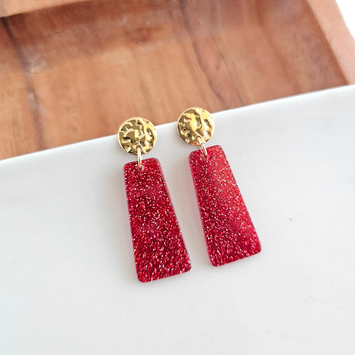 Mia Mini Earrings - Red Glitter