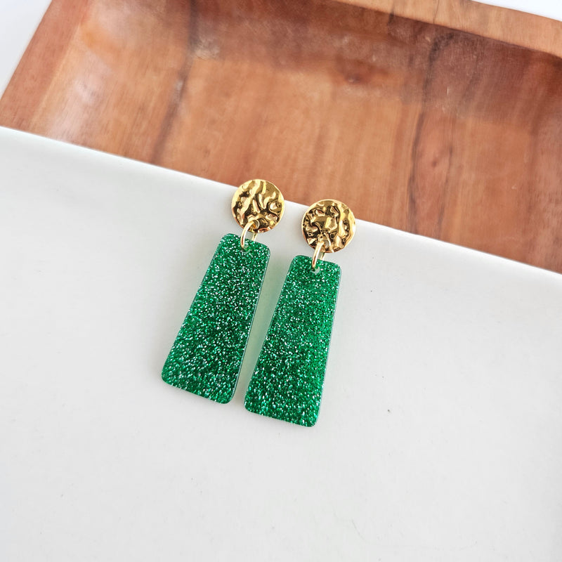 Mia Mini Earrings - Green Glitter