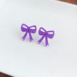 Bow Studs - Purple Glitter