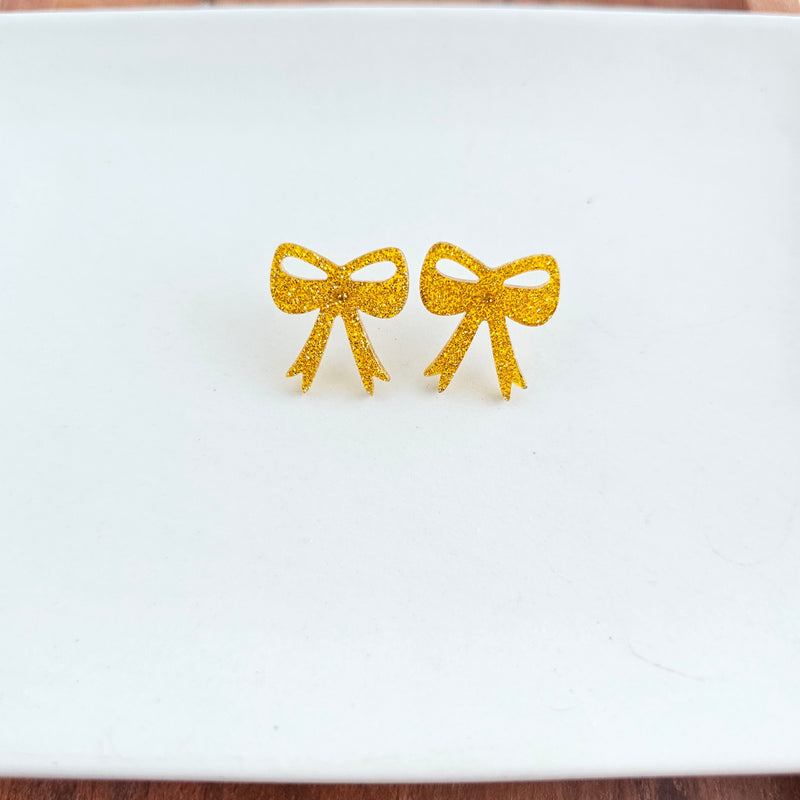 Bow Studs - Yellow Gold Glitter