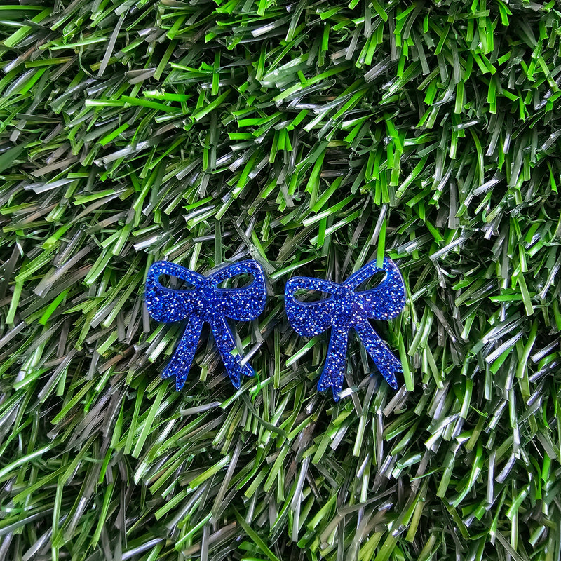 Bow Studs - Blue Glitter