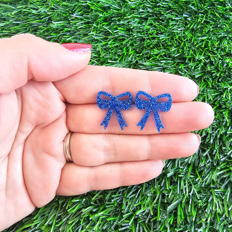 Bow Studs - Blue Glitter