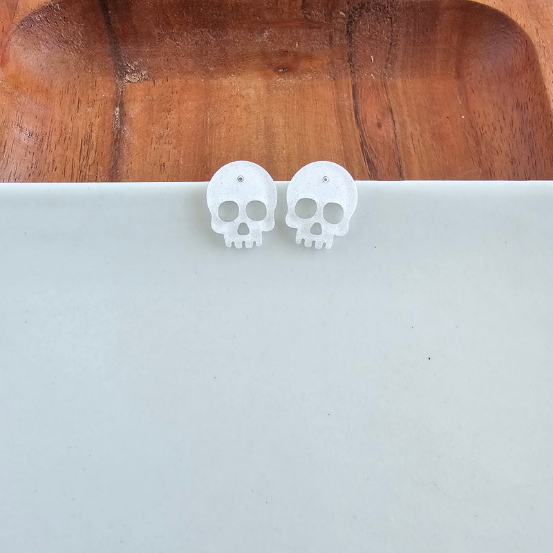 Skull Studs - White Glitter