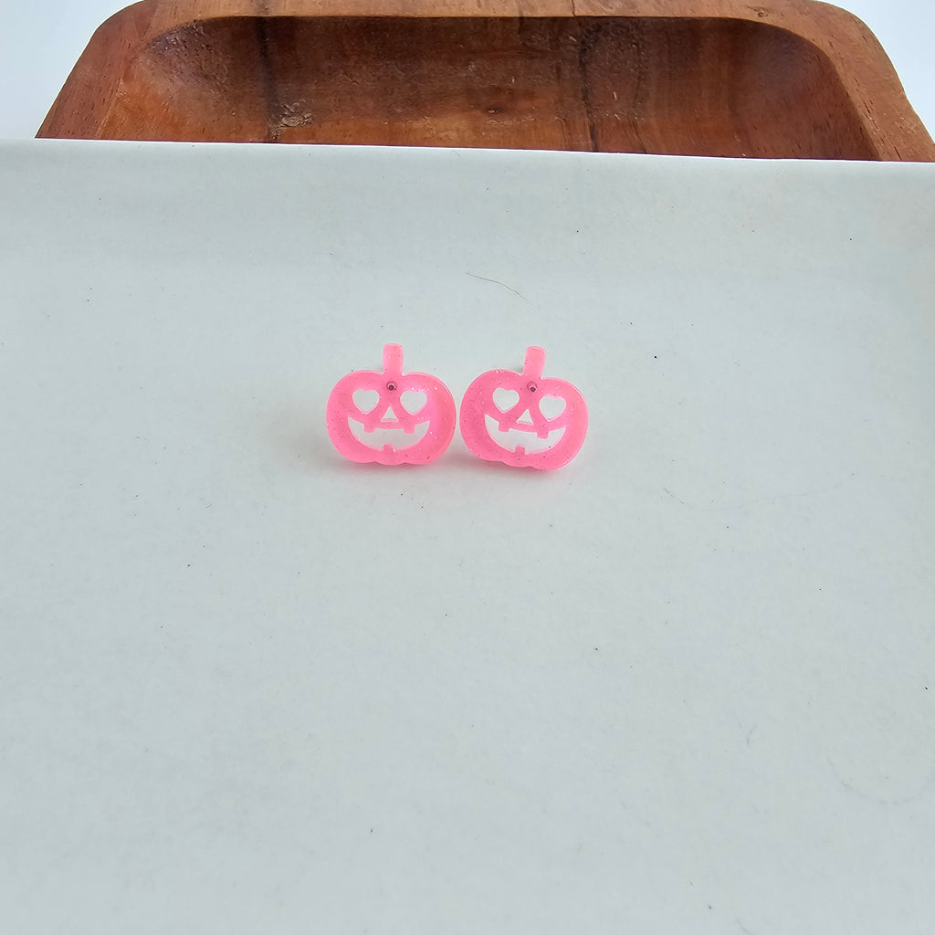 Jack O' Lantern Pumpkin Studs - Pink Glitter