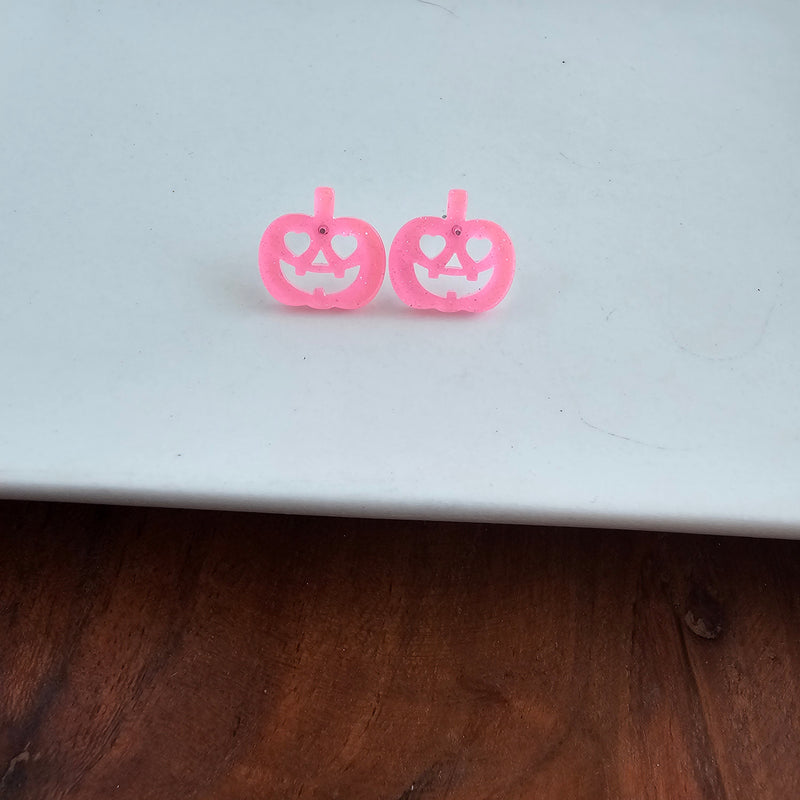 Jack O' Lantern Pumpkin Studs - Pink Glitter