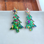 Christmas Tree Earrings - Green Sparkle