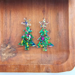 Christmas Tree Earrings - Green Sparkle