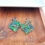 Christmas Ornament Earrings - Green Sparkle