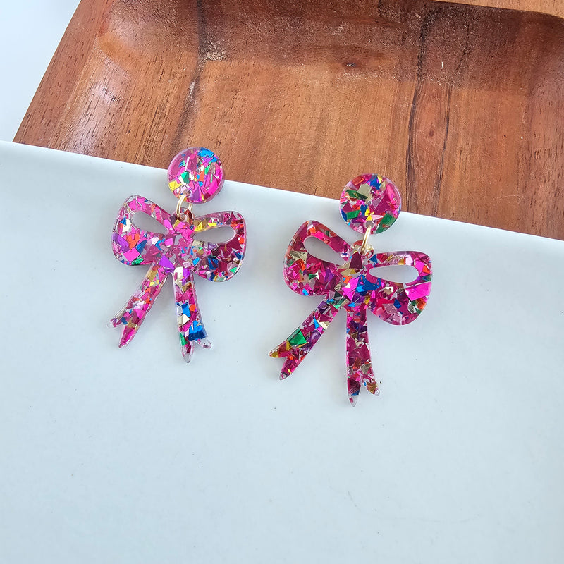 Bow Earrings - Pink Sparkle