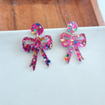 Bow Earrings - Pink Sparkle