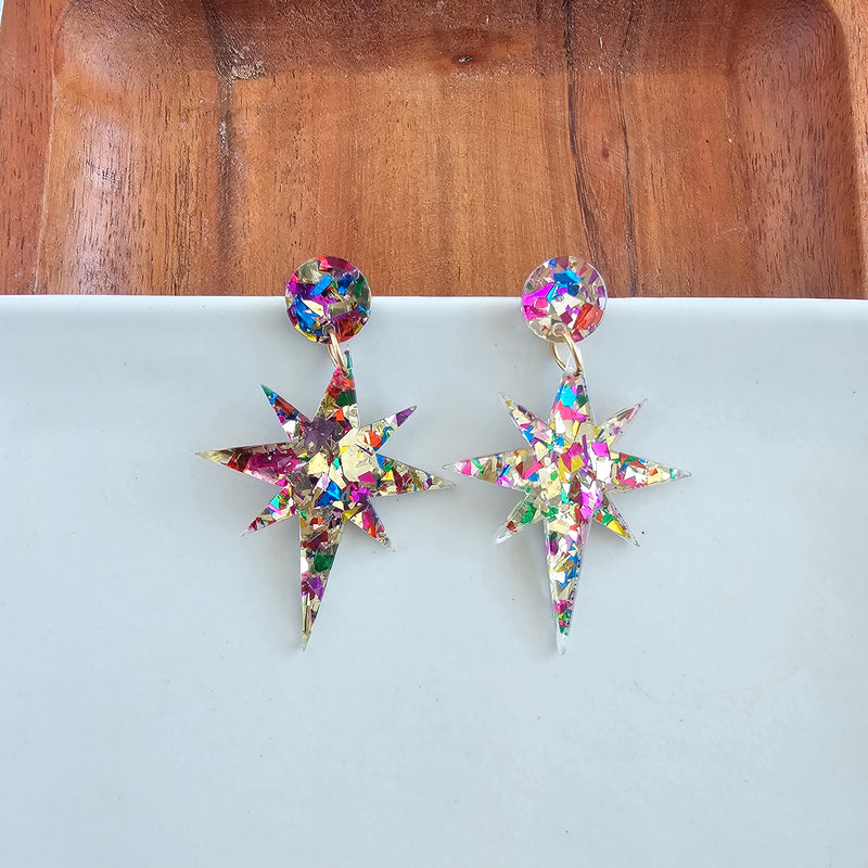 Star of Bethlehem Earrings - Gold Sparkle