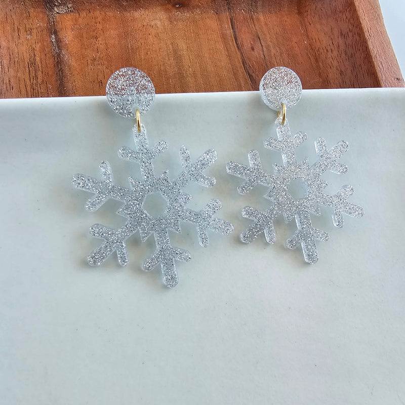 Snowflake Earrings - Silver Glitter