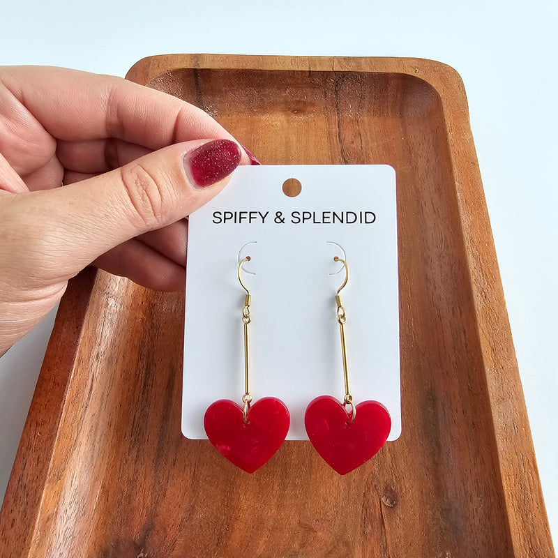 Mina Heart Earrings - Red