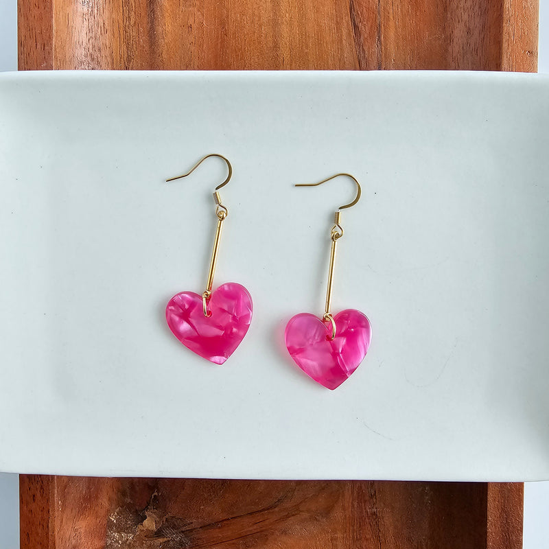 Mina Heart Earrings - Hot Pink