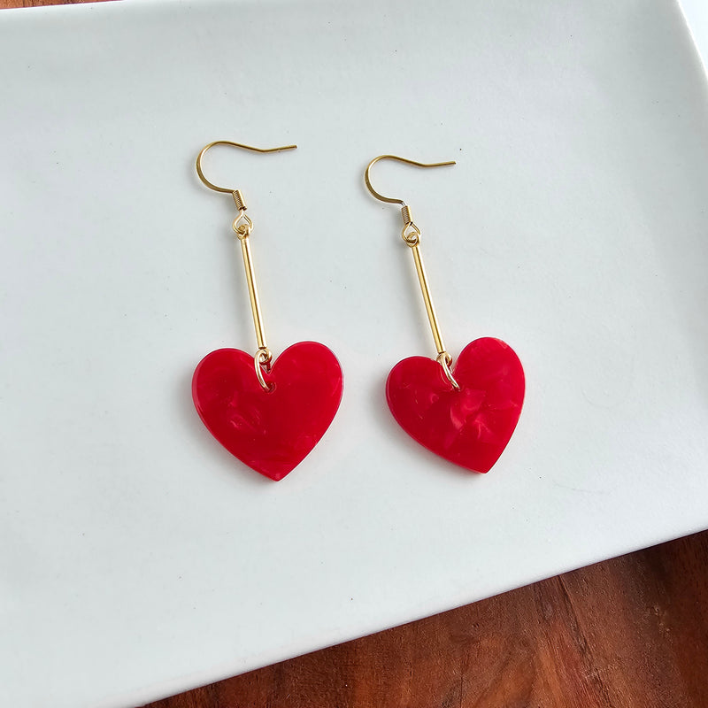 Mina Heart Earrings - Red