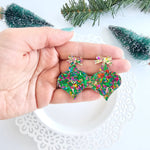 Christmas Ornament Earrings - Green Sparkle