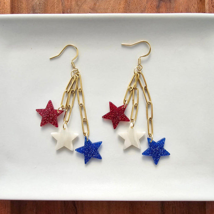 Firework Star Earrings - Red, White & Blue