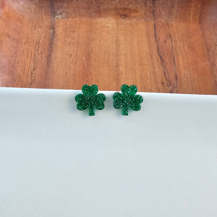 Shamrock Studs - Green Glitter