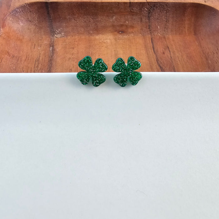 Clover Studs - Green Glitter