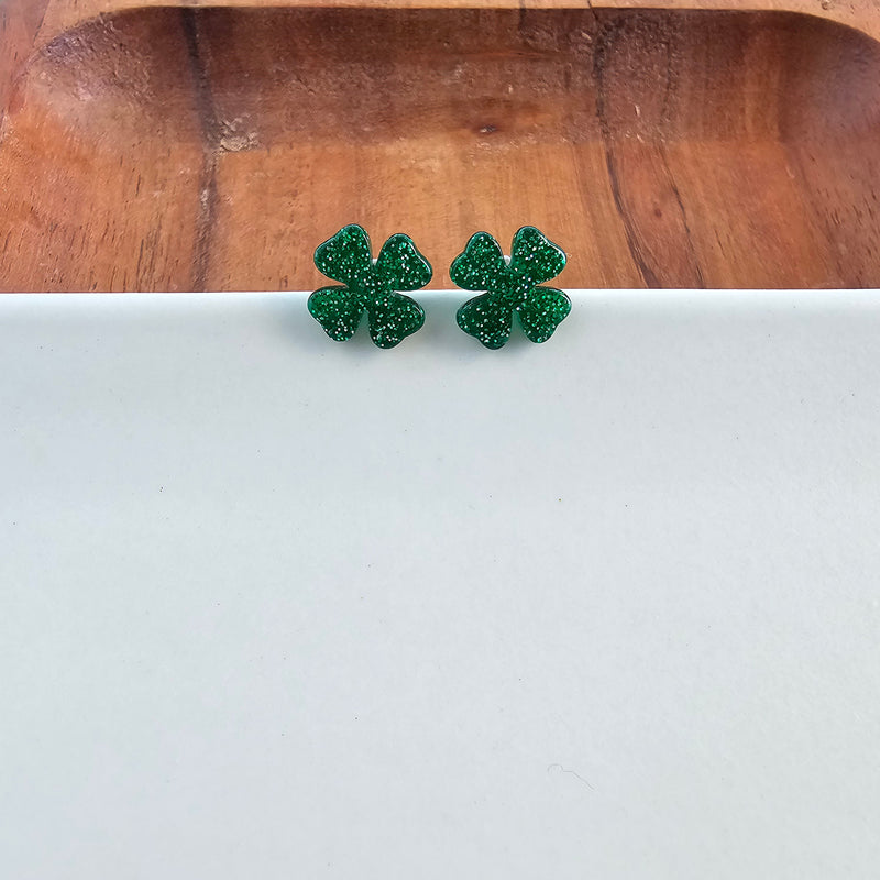 Clover Studs - Green Glitter
