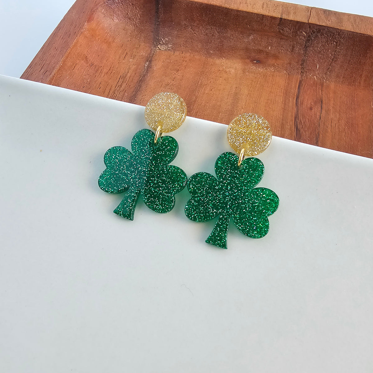 Lucky Charm Earrings - Green Glitter