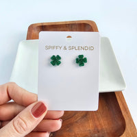 Clover Studs - Green Glitter