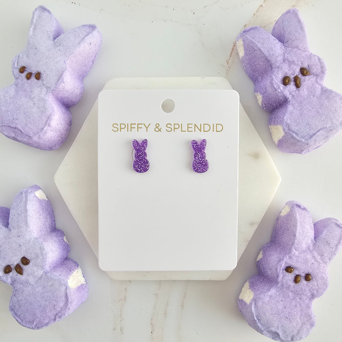 Glitter Bunny Studs - Purple