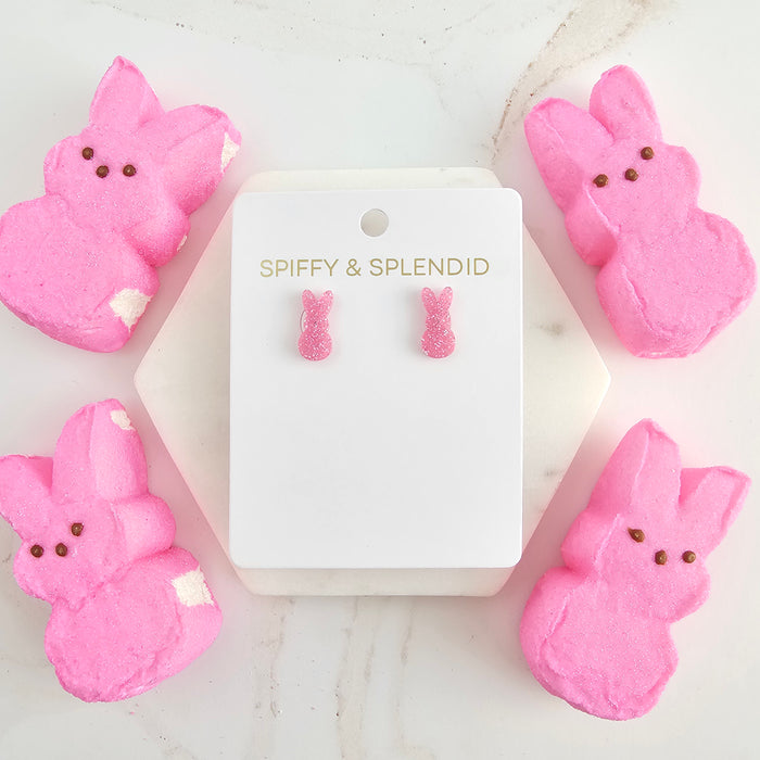 Glitter Bunny Studs - Pink