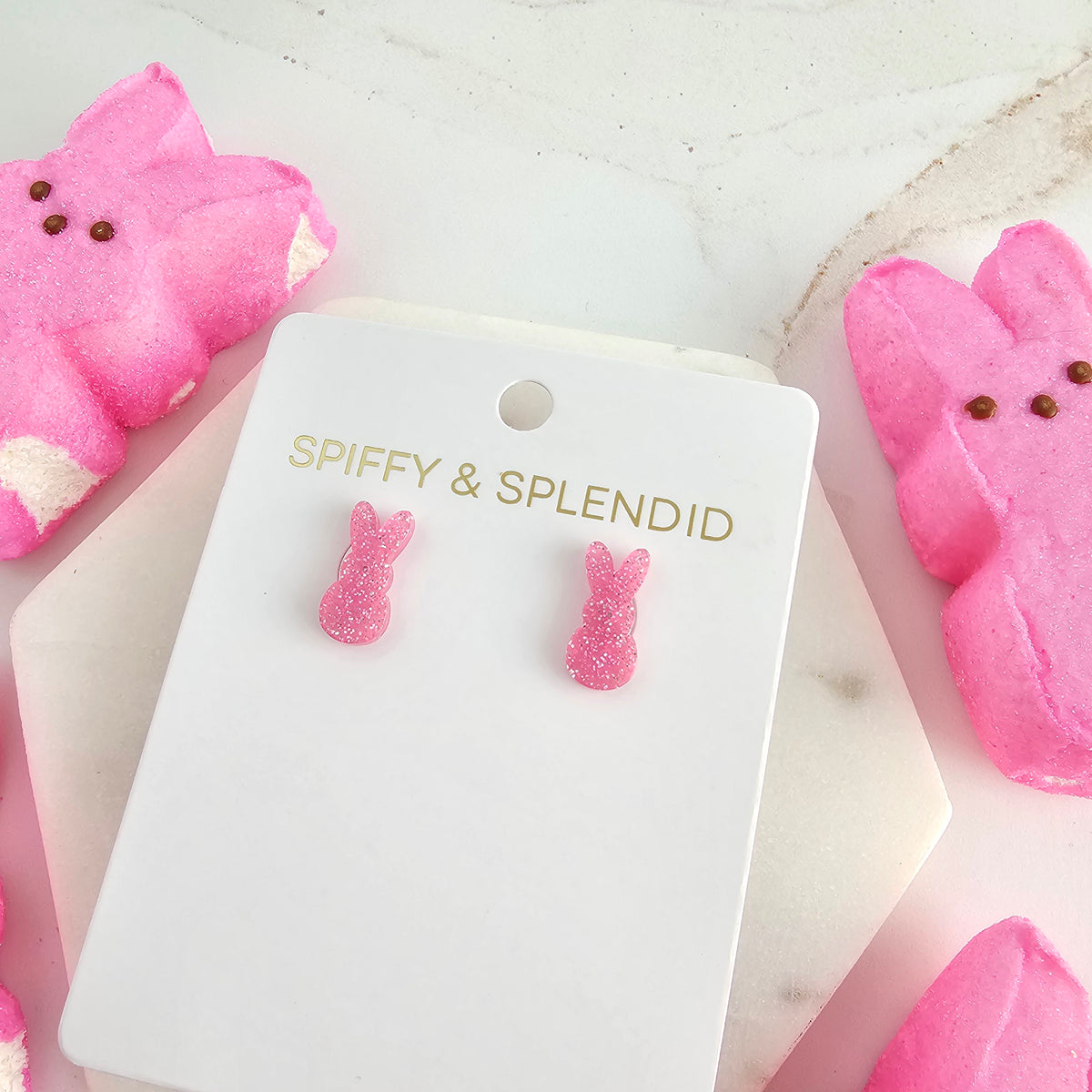 Glitter Bunny Studs - Pink