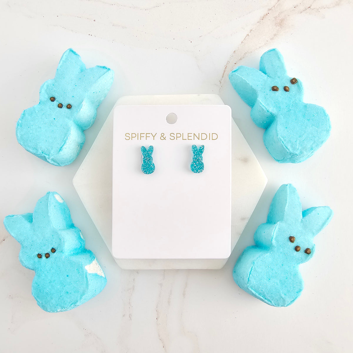 Glitter Bunny Studs - Blue