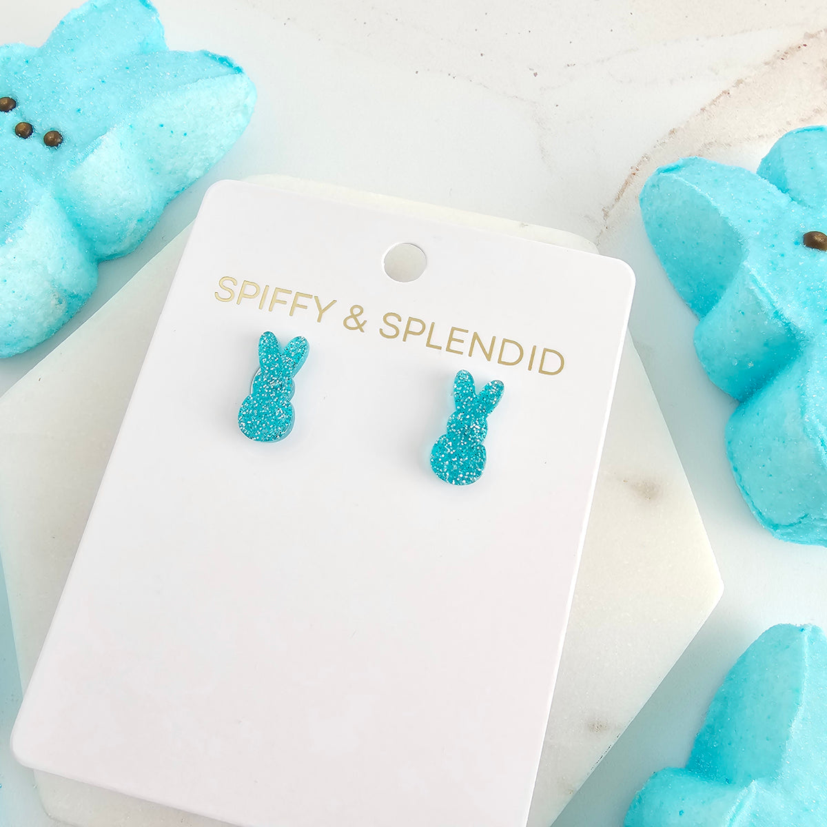 Glitter Bunny Studs - Blue