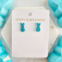 Glitter Bunny Studs - Blue