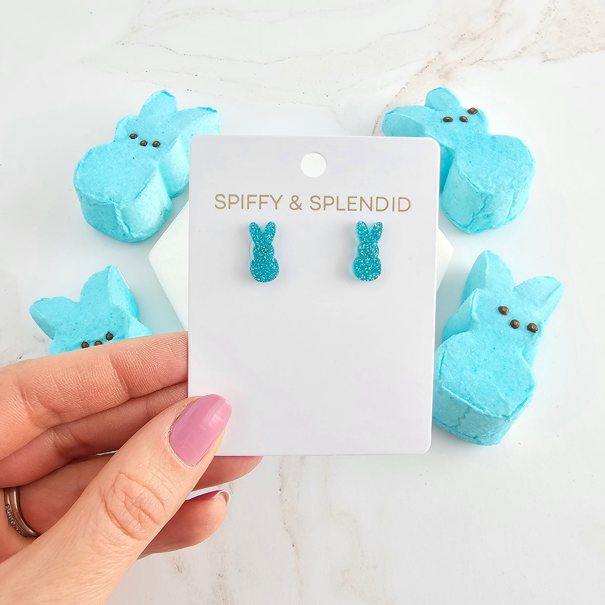Glitter Bunny Studs - Blue