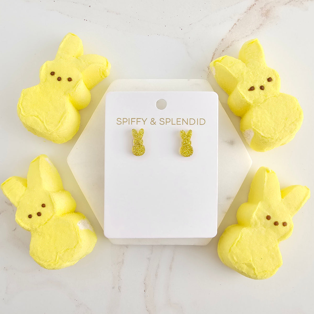 Glitter Bunny Studs - Yellow