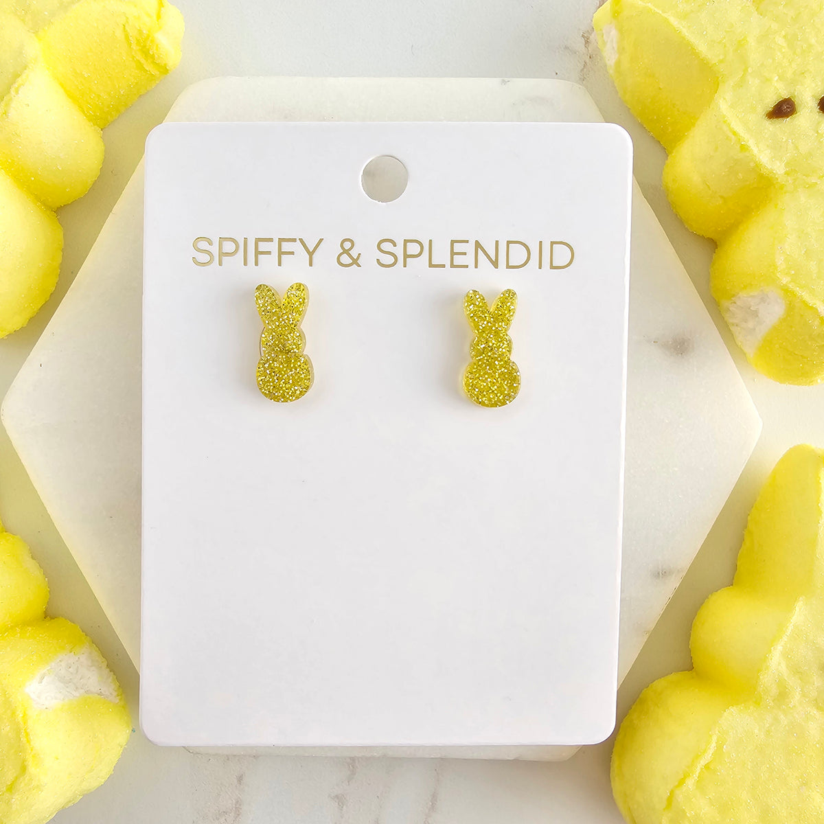 Glitter Bunny Studs - Yellow