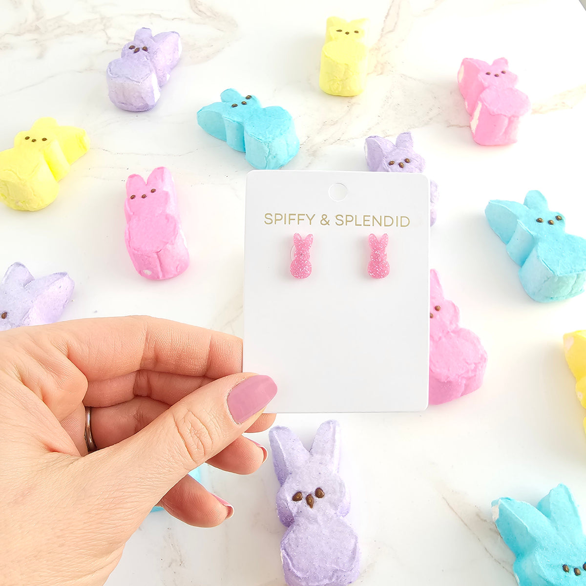 Glitter Bunny Studs - Pink