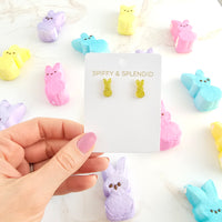 Glitter Bunny Studs - Yellow