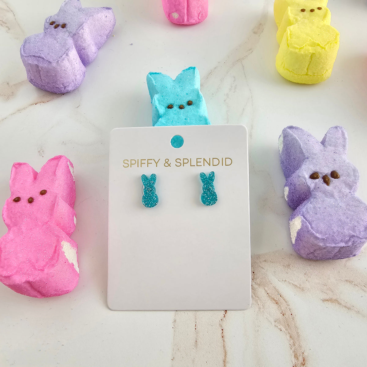 Glitter Bunny Studs - Blue