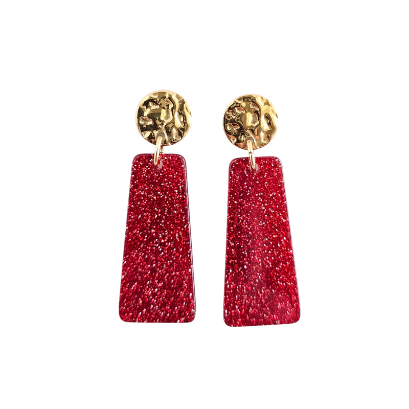 Mia Mini Earrings - Red Glitter