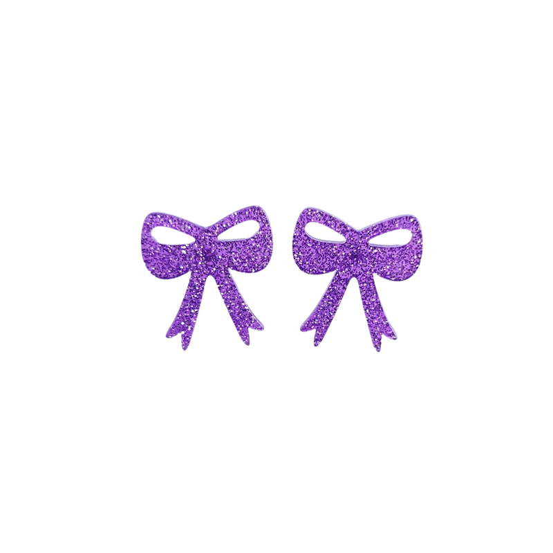 Bow Studs - Purple Glitter