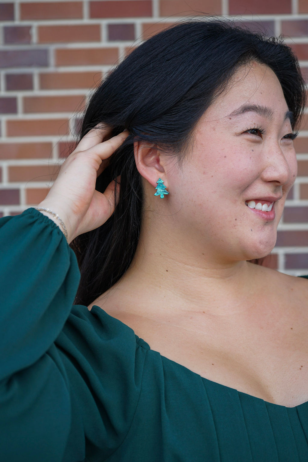 Christmas Tree Studs - Green Shimmer