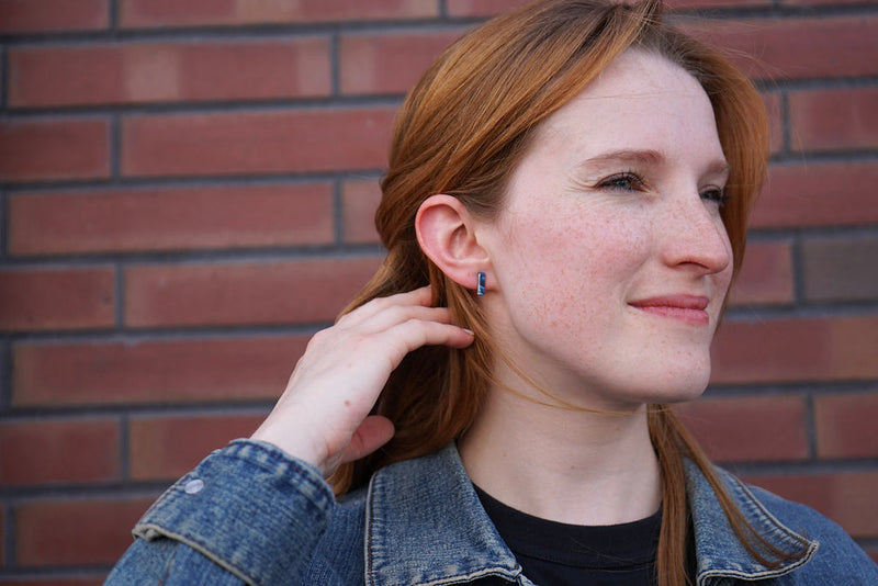 Mini Bella Bar Studs - Navy