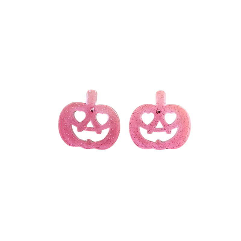 Jack O' Lantern Pumpkin Studs - Pink Glitter