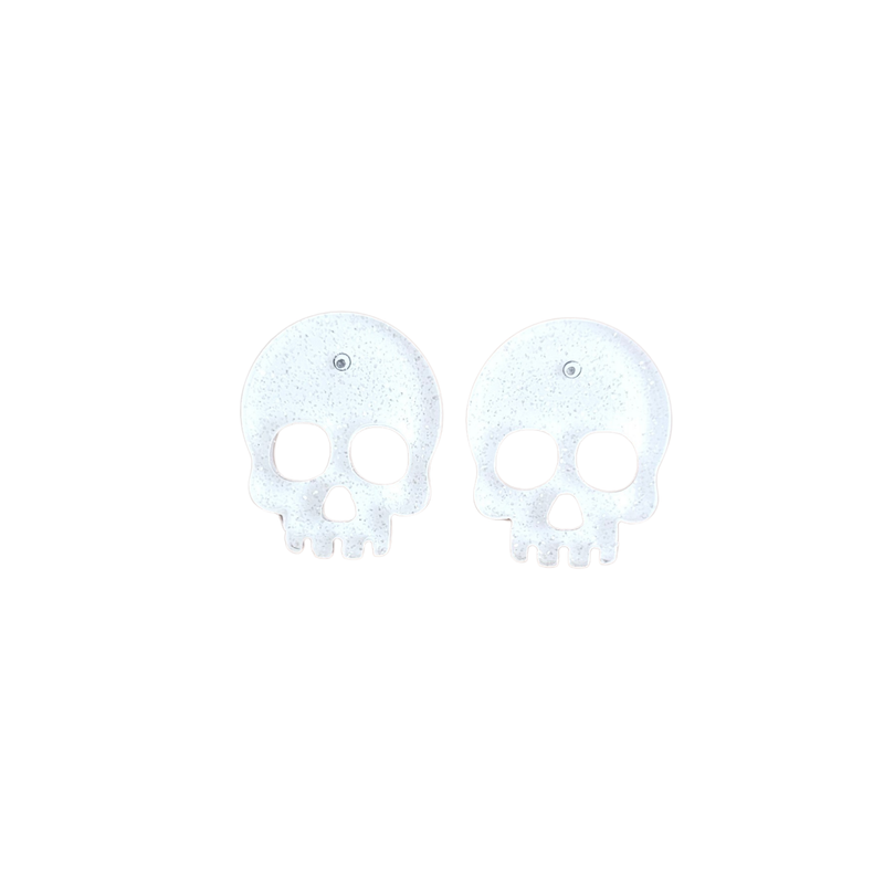 Skull Studs - White Glitter