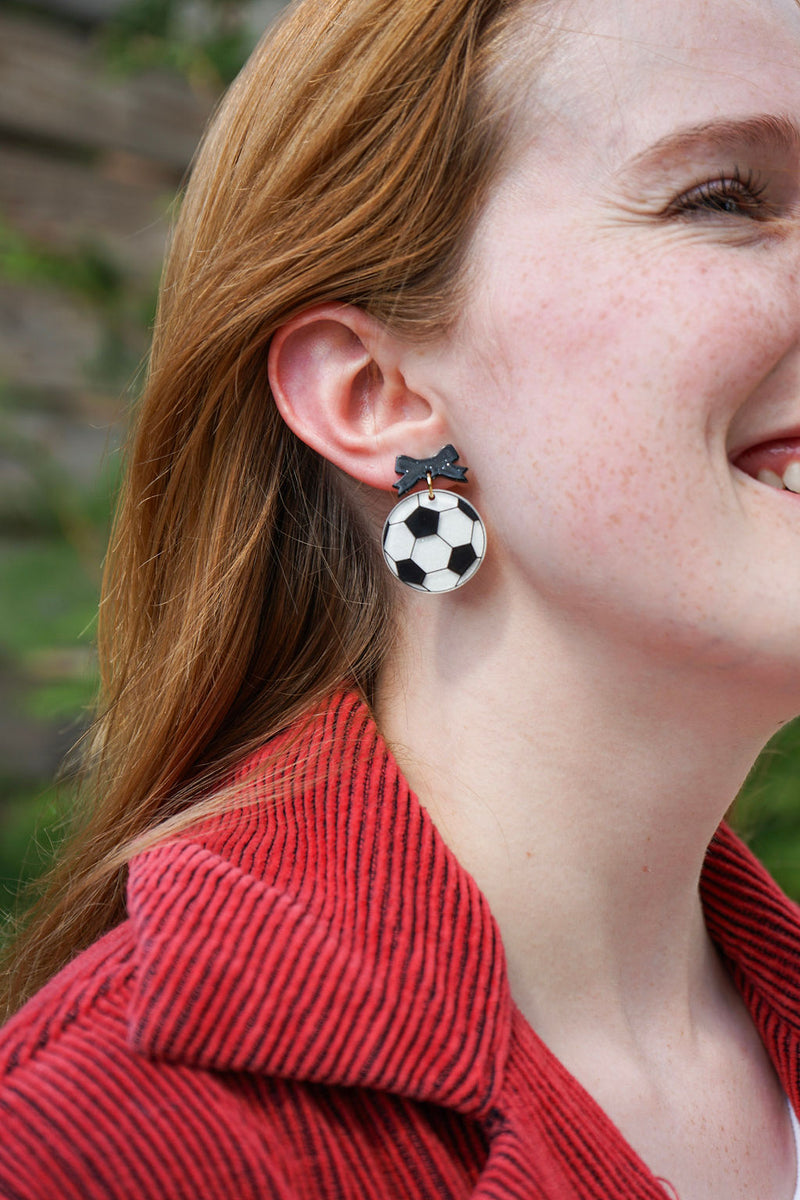 Bow Soccer Ball Earrings