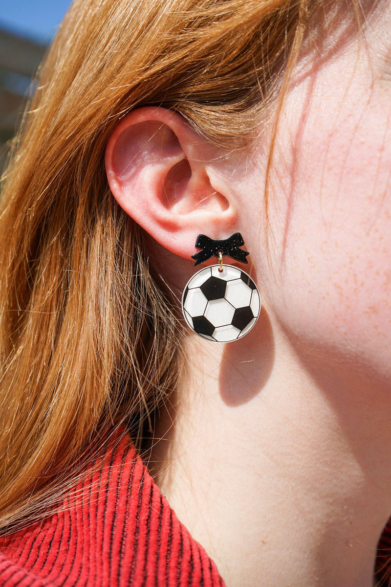 Bow Soccer Ball Earrings